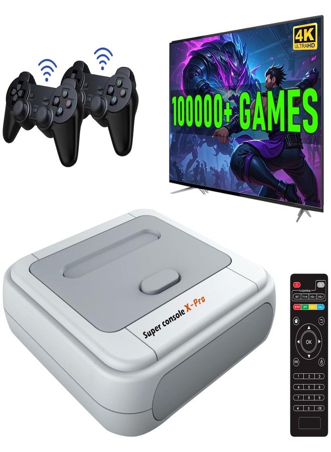 كينهانك جهاز Kinhank Super Console X Pro مع أكثر من 100000 لعبة، نظام تلفزيون وألعاب في جهاز واحد، أجهزة ألعاب كلاسيكية صغيرة تدعم مخرج 4K HD/AV، متوافق مع أكثر من 63 محاكي، مزود بوحدتي تحكم للألعاب. - Image 1